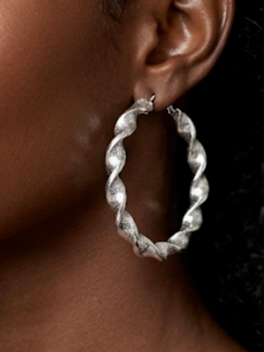 silver plated twisty hoop earrings 2" inches 8mm thick